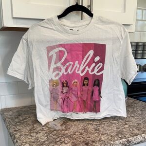 Barbie White and Pink Cotton Crop Tee